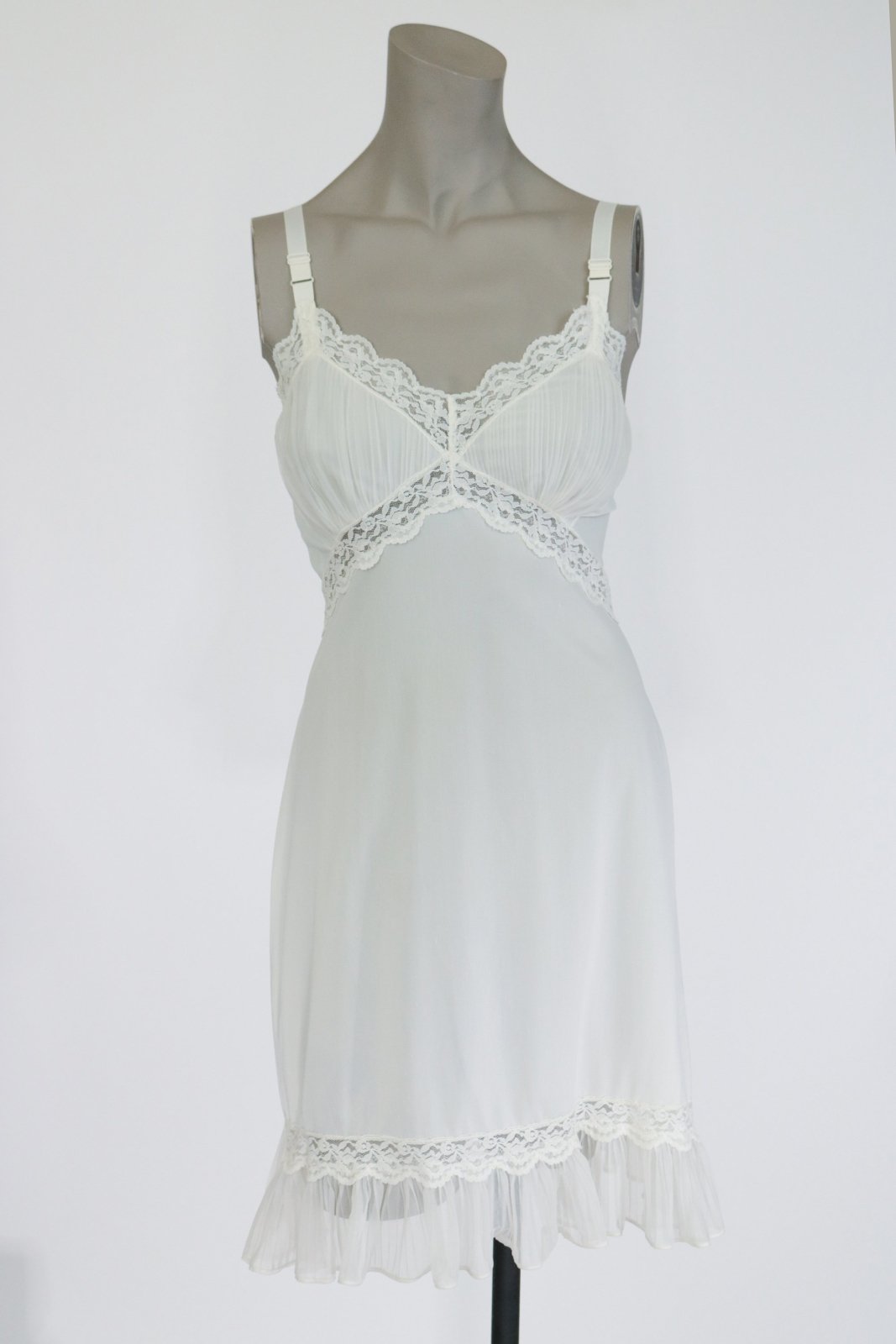 1960s Vintage Nylon White Lace Slip Dress Mini Dress Short Length 