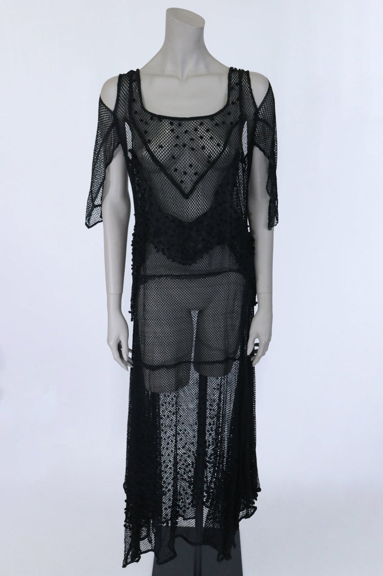 1920s Mesh Net Lace Cold Shoulder Dress | Floria Vintage