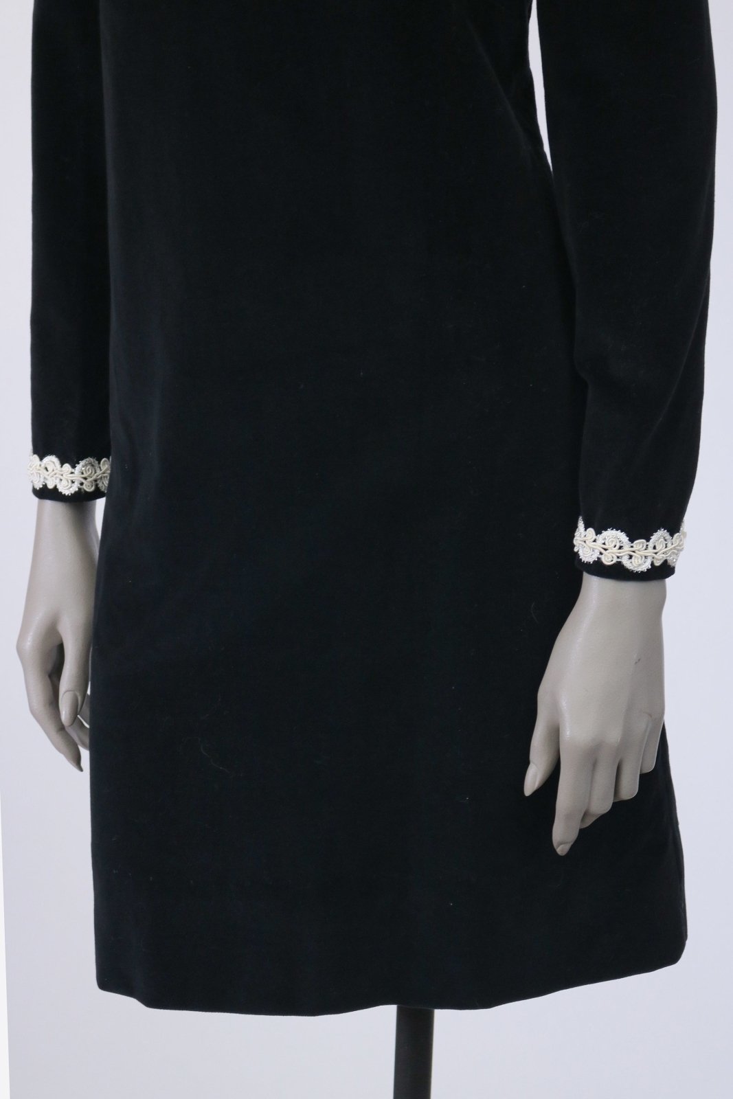 1960s Black Velveteen Mock Neck Vintage Dress Floria Shift 